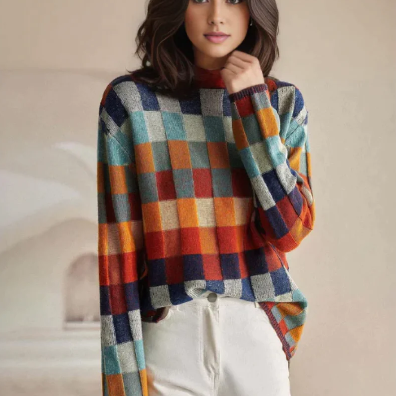 Kylie™ | Cozy Bouclé Pullover with Colourful Accents